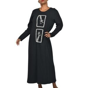 Vintage Cite Giraffe Knit Dress Black Maxi Art To Wear Print Lounge Casual Small